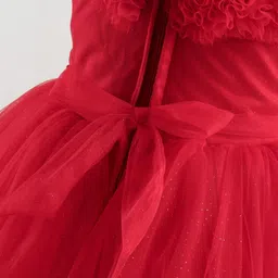 Bluebell Net Sleeveless Party Wear Fit & Flare Frock with Floral Applique - Red image 4