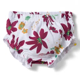 kookie kids india Kookie Kids Interlock Knit Bloomers with Floral Print Pack of 3 - White Cream & Navy Blue image 4