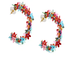 Vientiq Gold-Plated Artificial Beads Beaded Crescent Shaped Half Hoop Earrings image 5