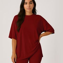Moomaya Women Casual Summer Oversized T-Shirt With Biker Shorts Co-Ords-picture-25