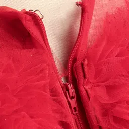 Bluebell Net Sleeveless Party Wear Fit & Flare Frock with Floral Applique - Red image 5