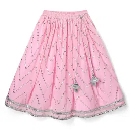 Babyhug Woven Frill Sleeves Choli Lehenga Set With Sequin Detailing & Dupatta - Pink image 5