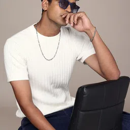 The Roadster Life Co. Self Striped Pure Cotton T-shirt-image-5