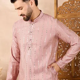 House of Pataudi Embroidered Sequin Mandarin Collar Straight Kurta image 5