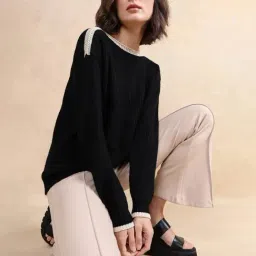 RAREISM Black Acrylic Solid Long Sleeves Sweater image 5