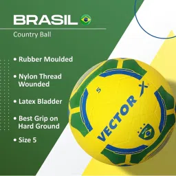 Vector X Brasil Rubber Moulded Football (Yellow & Green) Size - 5 image 3