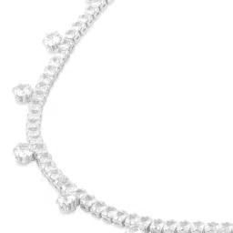 Zaveri Pearls Silver Tone Diamonds Minimal Necklace & Earring Set-ZPFK17614 image 3
