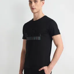 arrow new york Arrow Newyork Black Cotton Regular Fit Printed T-Shirt image 3