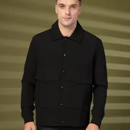 Chkokko Black Relaxed Fit Solid Jackets-picture-31