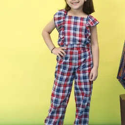 Baawri Girls Checked Square Neck Pure Cotton Top With Trouser-image-44