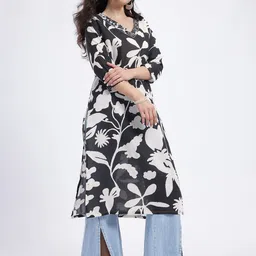 Anouk Rustic Floral Printed Thread Work Detail V-Neck Straight Kurta image 3