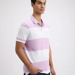 Pepe Jeans Purple & White Cotton Regular Fit Striped Polo T-Shirt image 3