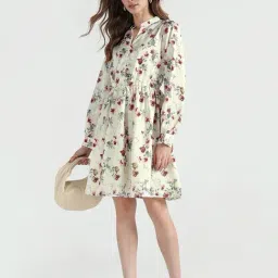 Elle Women Multicolor Printed Mandarian Colar Pure Cotton Dress-image-45