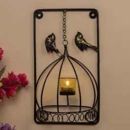 Homesake 'Bird Cage Birthday' Black & Mustard Metal Wall Mount Candle Holder - Set of 1-image-33