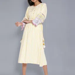 W Yellow Striped Kaftan Kurta-picture-20