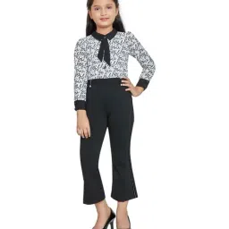 Peppermint Kids White & Black Printed Full Sleeves Jumpsuit-image-80