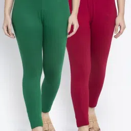 Gracit Green & Maroon Mid Rise Leggings - Pack Of 2-image-35