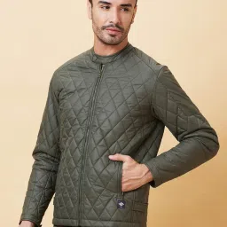 Being Human Dark Green Oversized Self Pattern Biker Jackets image 3