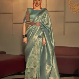 Saree Mall Green Silk Woven Saree With Unstitched Blouse-image-14