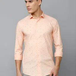 Louis Philippe Sport Peach Cotton Slim Fit Printed Shirt-image-77