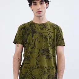 Spykar Avocado Green Cotton Regular Fit Graphic Print T-Shirt-image-12