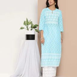 Libas Blue Cotton Embroidered Straight Kurta-picture-16