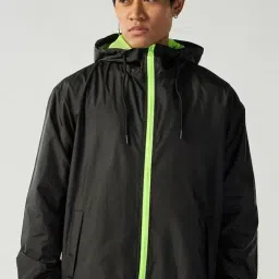Bewakoof Black Relaxed Fit Solid Oversized Windcheater Jacket-image-65