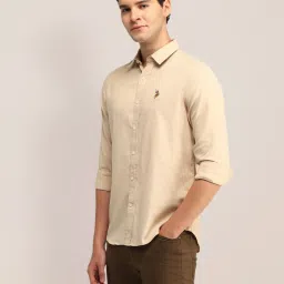 u.s. polo assn. U.S.Polo Association Beige Cotton Slim Fit Shirt image 3