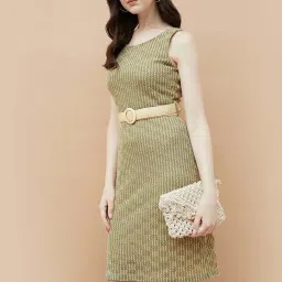 Code By Lifestyle Light Olive Regular Fit Self Pattern Dress image 3