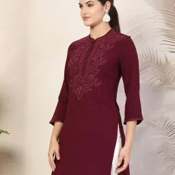 Nayam By Lakshita Purple Straight Fit Embroidered Kurtis image 3