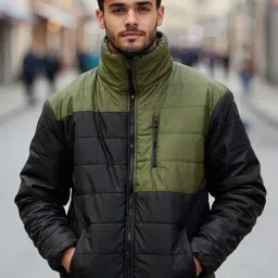 Bewakoof Black Relaxed Fit Colorblock Oversized Puffer Jacket-picture-30