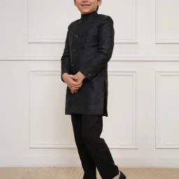 VASTRAMAY Boys Black Self Design Indo Western Set image 3