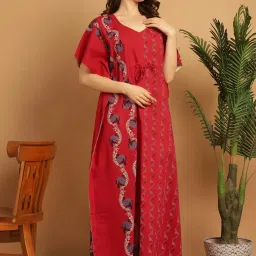 Secret Wish Red Cotton Printed Kaftan image 3