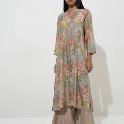 Utsa by Westside Taupe Floral Design A-Line Kurta image 3