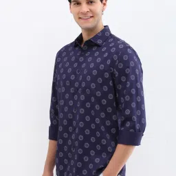 Allen Solly Navy Cotton Slim Fit Printed Shirt image 3