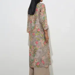 Utsa by Westside Taupe Floral Design A-Line Kurta image 2