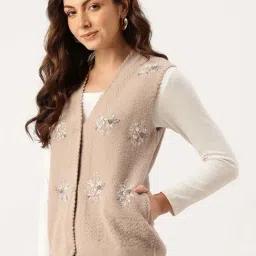 Apsley Beige Regular Fit Embroidered Cardigan image 3