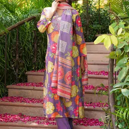 AHIKA Women Floral Printed Kurta with Trouser & Dupatta image 2