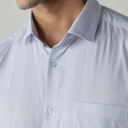 Reid & Taylor Blue Cotton Regular Fit Striped Shirt image 5