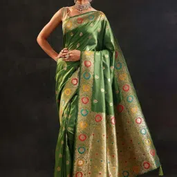 Libas Green Woven Design Saree With Unstitched Blouse-image-50
