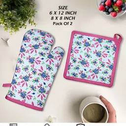 HOME COLORS.IN Blue & Pink Printed Oven Glove & Pot Holder image 2
