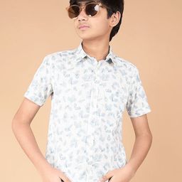 Crimsoune Club Boys Classic Fit Spread Collar Floral Printed Cotton Casual Shirt-picture-20