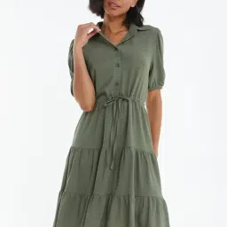 Quiz GreenSolid Short Sleeves Mini Dress-picture-15