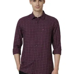 Peter England Maroon Cotton Slim fit Checks Shirt-picture-19