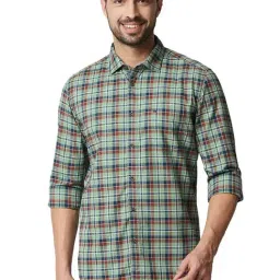 Basics Green Cotton Slim Fit Checks Shirt-picture-16