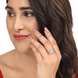 Opal Touch Rhodium-Plated Cubic Zirconia-Studded Adjustable Finger Ring image 5
