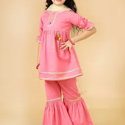 A.T.U.N. Girls Empire Gotta Patti Linen A-Line Kurti With Sharara & Dupatta image 4