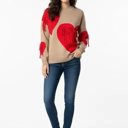 Sold For Style Women Printed Woollen Pullover with Fringed Detail image 4