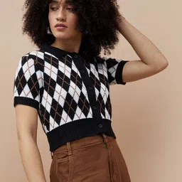 Ginger by Lifestyle Women Checked Shirt Collar Cotton Crop Top-image-22