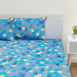 HOME AFFAIRS Navy Blue & Yellow Geometric 160 TC Queen Size Bedsheet Set 2.28 m x 2.54 m image 4